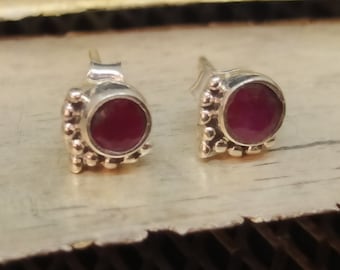 Natural Ruby Stud Earrings, 24K Gold Vermeil Sterling Silver