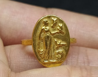 Virgin mary Signet Ring Roman Coin Sterling Silver Ring 24k Gold Over Coin Ring  Gold Vermeil   Gold Overlay Ring Ancient Greek Coin Ring