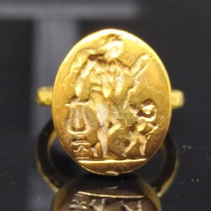 Signet Ring Roman Coin Sterling Silver Ring 24k Gold Over Coin Ring  Gold Vermeil   Gold Overlay Ring Ancient Greek Coin Ring  Signet Ring