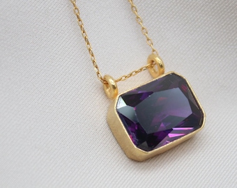Handmade Amethyst Necklace, 925 Sterling Silver Gold Plated Pendant, Purple Gemstone Minimalist Jewelry, Elegant Gift For Her, Mother&#39;s Day