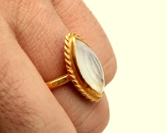 Handmade Opalite Ring, 925 Sterling Silver, Gold-Plated