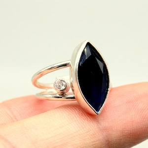 Sapphire Silver Ring   Silver Ring Sterling Silver Sapphire Jewelry Ring 24k Gold Over Blue Stone Ring Hand Silver Ring Gift For Her