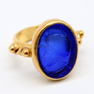 Intaglio Glass Silver Ring  Intaglio Glass Ring Gold Over  Fashion Ring  Glass Ring  Carving Ring  Dainty Gift Intaglio Roman Silver Ring