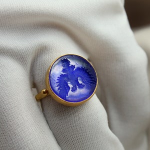 Double Headed Eagle Intaglio Glass Silver Ring roman empire icon ring