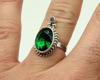 Emerald Ring Solid Silver  925K Sterling Silver  24K Gold Vermeil  Dainty Ring  Authentic Ring  Hammered Ring Roman Art Greek Rings