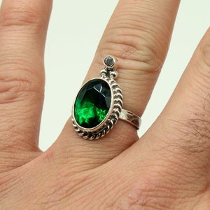Emerald Ring Solid Silver  925K Sterling Silver  24K Gold Vermeil  Dainty Ring  Authentic Ring  Hammered Ring Roman Art Greek Rings