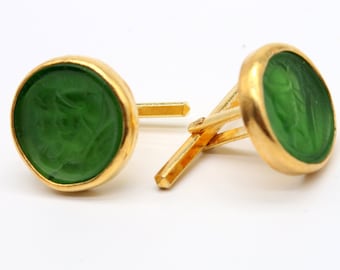 Intaglio Glass Cuff Links: Greek Mythology, 925K Sterling Silver