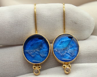 Hermes Intaglio Glass Silver Earrings