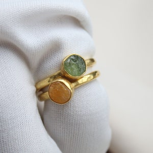 Raw Citrine and Emerald Silver Ring  Citrine Silver Ring Sterling Silver Jewelry Ring