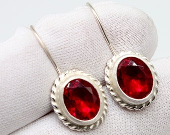 Ruby Earrings Solid Sterling  925K Sterling Silver  Handmade Ruby Earrings Gold Over  Minimalist Earring  Dangle Earrings Red Ruby