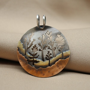 Handcrafted 925k Sterling Silver Three Tone Tree Pendant Gift For Her Mothers Day 3.5cm in size