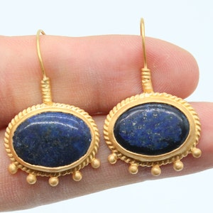 Handmade Lapis Lazuli Dangle Earrings, 24k Gold Vermeil Sterling Silver