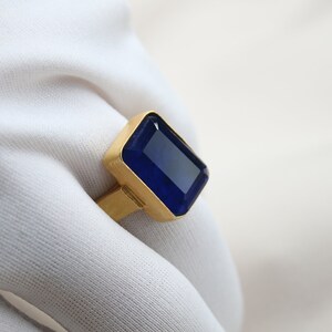Sapphire Silver Ring Sterling Silver Jewelry Ring 24k Gold Over Stone Ring Hand Silver Ring Gift For Her