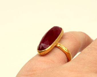 Bague rubis faite main, argent sterling 925 carats, or sur