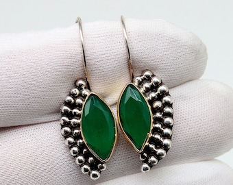 Emerald Sterling Silver Earrings, 24k Gold Vermeil, Green Stone