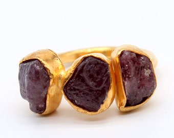 Handmade Ruby Ring, 24k Gold over Sterling Silver Minimalist Ring
