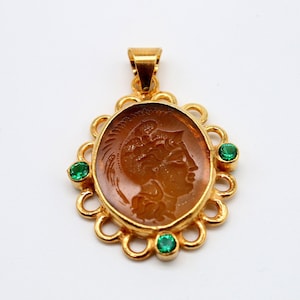 Intaglio Glass Silver Pendant \\ Greek Mythology Carving Style \\ Genuine Glass Carving \\ Vintage Intaglio Glass Necklace \\ Gift For Her