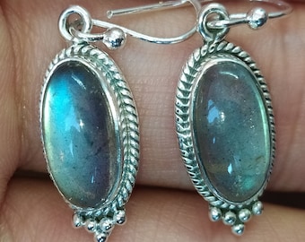 Oval Labradorite Sterling Silver Dangle Earrings