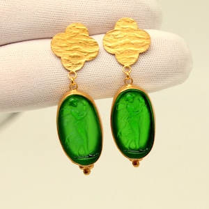 Intaglio Glass Silver Earrings \\ Greek Mythology Carving Style \\ Genuine Glass Carving \\ Angel Intaglio Glass Earrings \\ Gift For Her