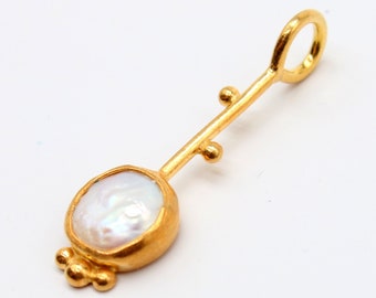 Hammered Sterling Silver Pearl Pendant, 24k Gold Over
