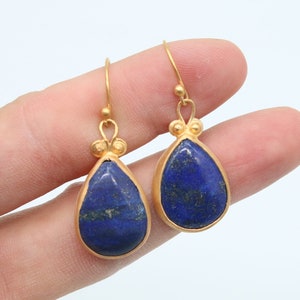 Handmade Lapis Lazuli Drop Earrings, 24k Gold Vermeil, Sterling Silver