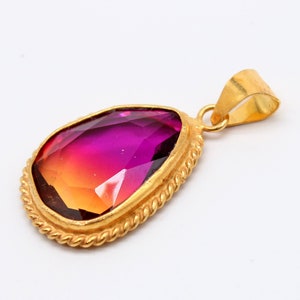 Turmalin Silber Anhänger und Anhänger 925K Sterling Silber Handmade 24K Gold über Amethyst Silber Set Authentischer Turmalin Silber Anhänger