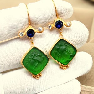Intaglio Glass Silver Earrings \\ Greek Mythology Carving Style \\ Genuine Glass Carving \\ Angel Intaglio Glass Earrings \\ Gift For Her