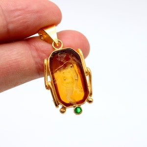 Aphrodite Intaglio Glass Silver Pendant , Greek Mythology Carving Style