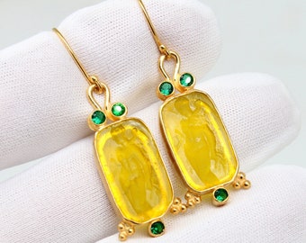 Aphrodite Intaglio Glass Earrings, 24k Gold over Sterling Silver