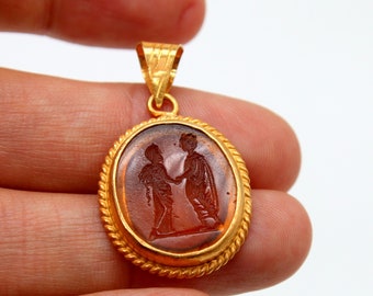 Intaglio Glass Silver Pendant, Greek Mythology Jewelry Gift
