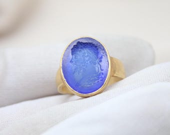 Handmade Zeus Intaglio Ring, Gold Sterling Silver Signet, Greek Mythology Jewelry