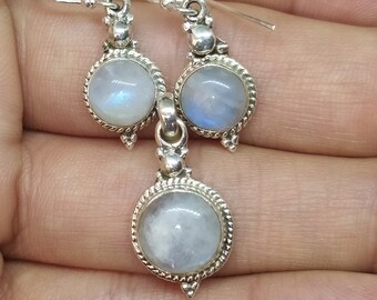 Moonstone Sterling Silver Jewelry Set, 24k Gold Over