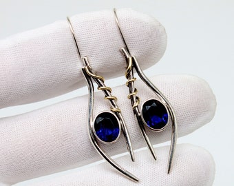 Sapphire Earrings, 24k Gold over Sterling Silver, Deep Blue