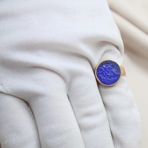 Handmade Ancient Greek Intaglio Ring, 925 Sterling Silver Blue Glass Ring, Mythology Jewelry, Unique Gift For Him Or Her, Mother’s Day Gift
