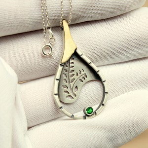 18 inch Handmade Emerald Tree Silver Necklace Birthday Gift  Dainty Gift