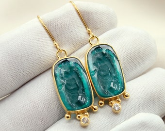 Goddess Aphrodite Intaglio Earrings, 24k Gold over Sterling Silver