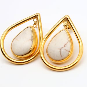 Howlite Earrings Solid Sterling 925K Sterling Silver Handmade Howlite Earrings Gold Over Minimalist Earring Dangle Earrings Howlite charms