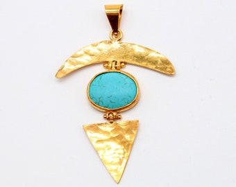 Handmade Turquoise Sterling Silver Pendant, 24K Gold Over