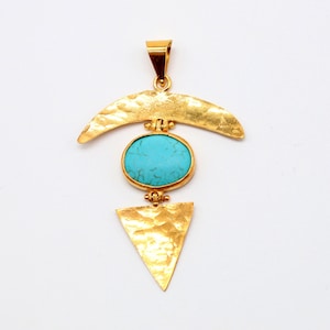 Turquoise Silver Pendant and Pendant  925K Sterling Silver  Handmade 24K Gold Over  Turquoise Silver  Set Authentic Turquoise Silver Pendant