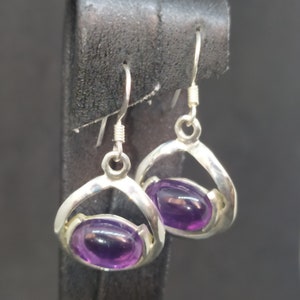 Oval Amethyst Dangle Silver Earrings 925K Sterling Silver  Handmade 24K Gold Over  Amethyst silver  set  Authentic Amethyst set Silver