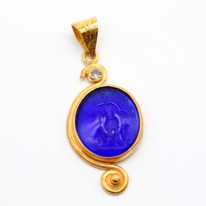 Intaglio Glass Silver Pendant \\ Greek Mythology Carving Style \\ Genuine Glass Carving \\ Silver Intaglio Glass Necklace \\ Gift For Her