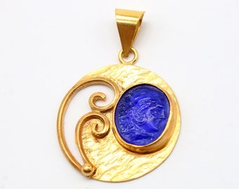 Intaglio Glass Silver Pendant Handmade Jewelry