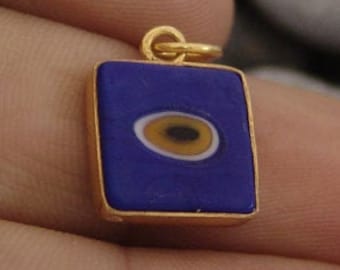 Gold Evil Eye Pendant, Blue Sterling Silver Charm Necklace