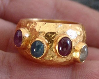 Ruby Garnet Ring, Solid 925k Sterling Silver, Gold Over