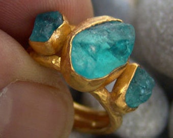Neon Apatite Sterling Silver Ring, 24k Gold Over