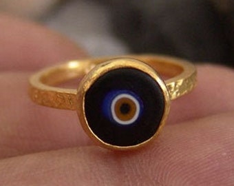 Evil Eye Ring, 925K Sterling Silver, 24K Gold Over Statement Ring