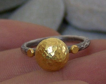 Riesige gehämmert Silberring 24k Gold über gehämmert Ring Mode Ring gehämmert Ring Mütter Geschenk Geschenk für sie Ringe für Frauen zierlicher Ring