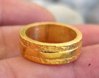 Hammered Sterling Silver Band Ring, 24k Gold Coated
