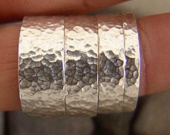 Hammered Sterling Silver Four Band Ring Set
