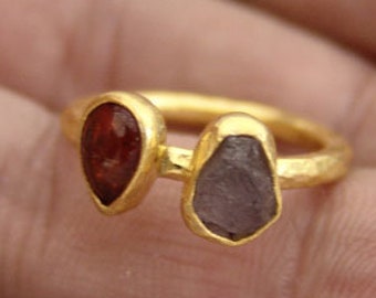 Bague rubis : argent sterling 925 fait main, or 24 carats sur